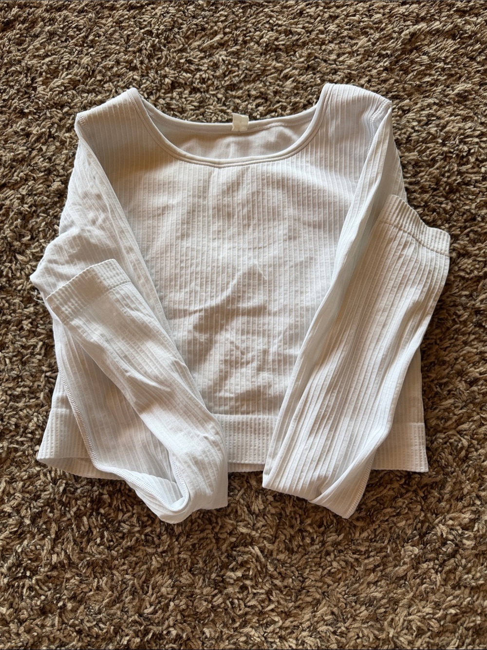 lululemon athletica Size 6 White Ribbed Long Sleeve Scoop Top